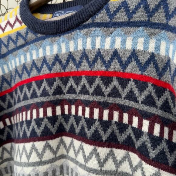Gap Zig Zag Crewneck Patterned Multicolor Lambswool Sweater XL - Picture 2 of 8